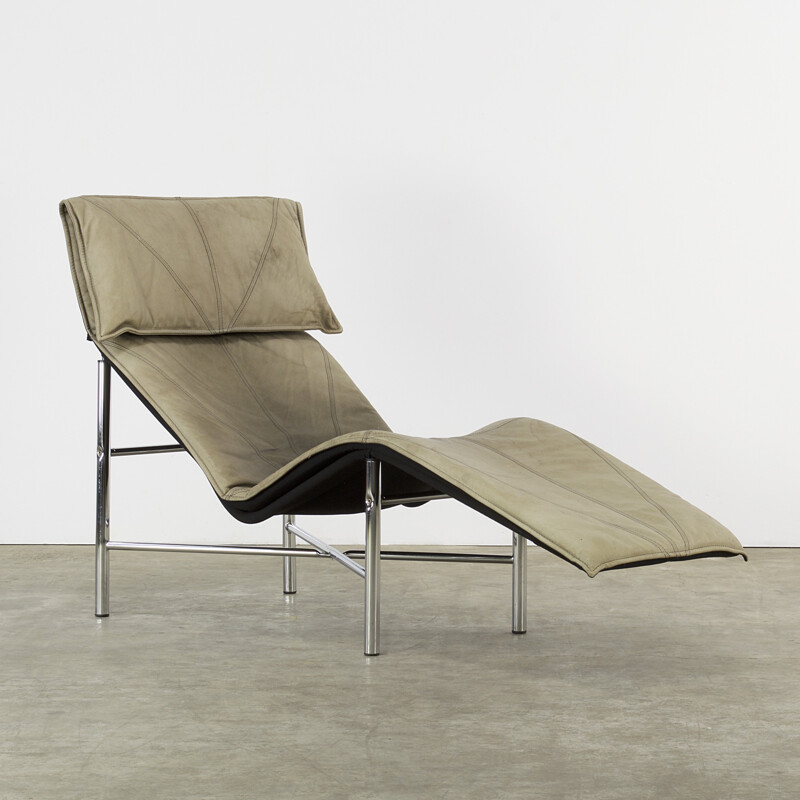 Vintage "Skye" lounge chair in grey leather, Tord BJORKLUND - 1980s