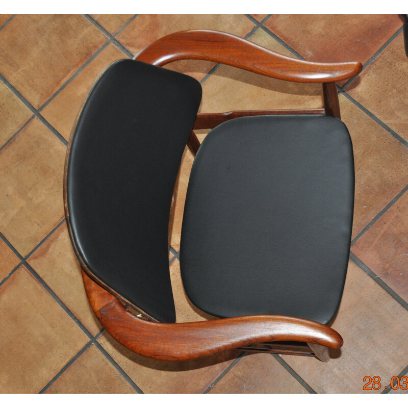 Scandinavian black leather armchair - 1970s