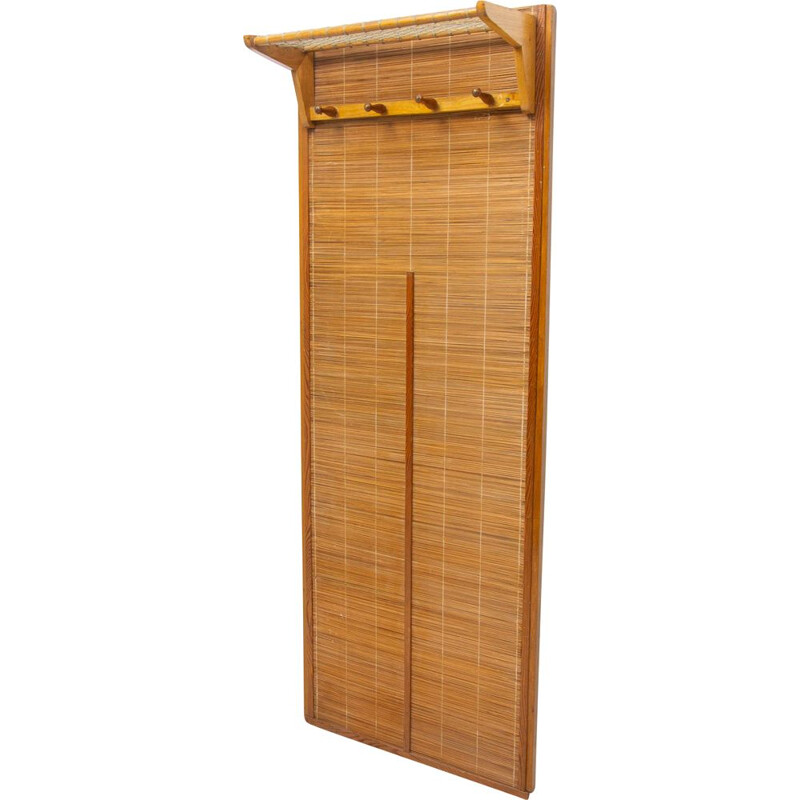 Vintage-Wandgarderobe aus Weide, Sperrholz und Buchenholz von Uluv, Tschechoslowakei 1960