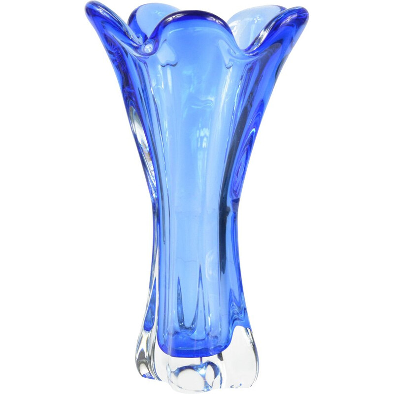 Vase cobalt vintage en verre de cristal de J. Hospodka pour Chribska Sklarna, Tchécoslovaquie 1960