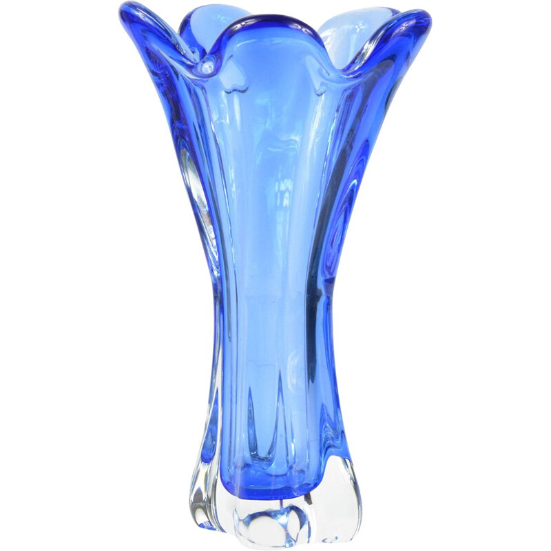 Vintage cobalt crystal glass vase by J. Hospodka for Chribska Sklarna, Czechoslovakia 1960