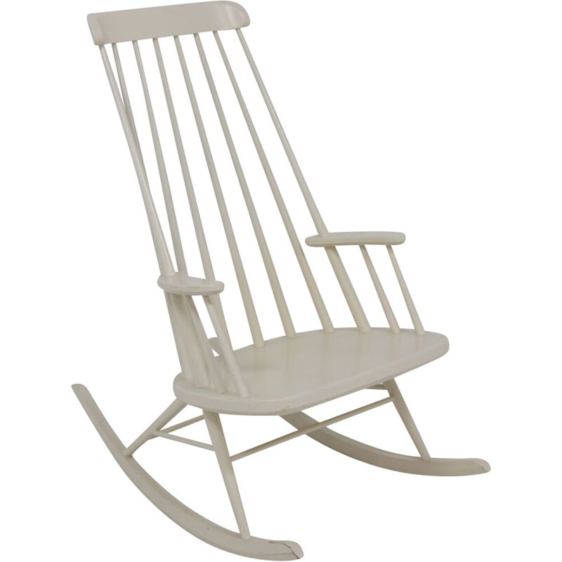 Scandinavian white beech wood rocking chair, Sweden 1960s