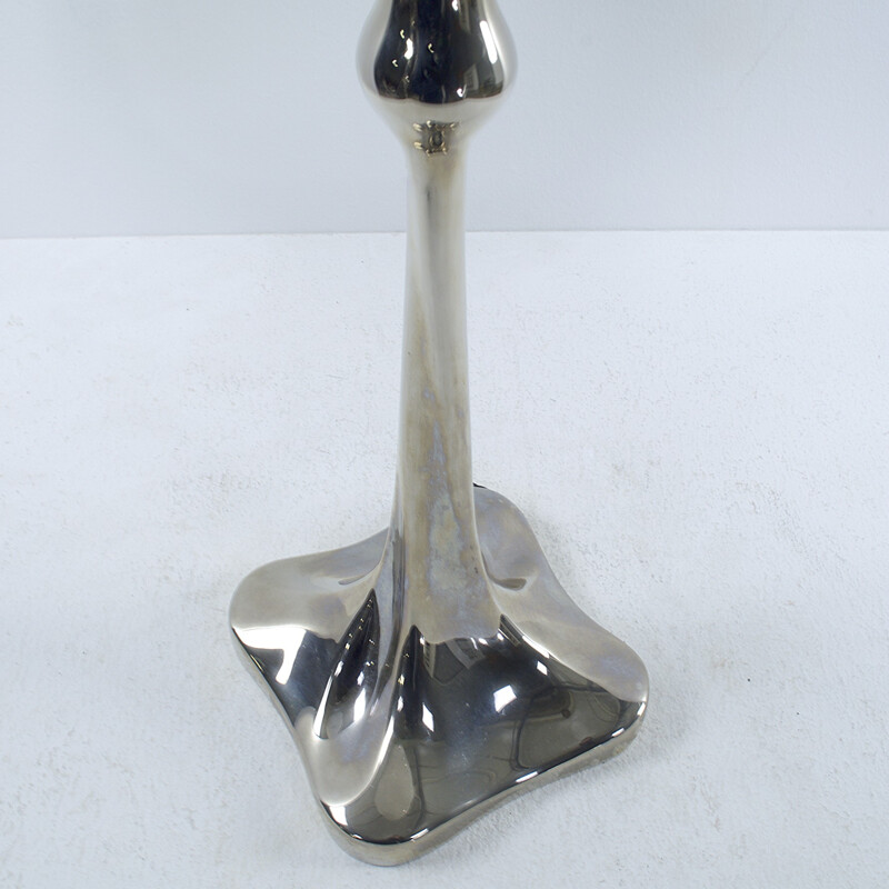 Lampe de table vintage en métal chromé et verre opalin - 1970