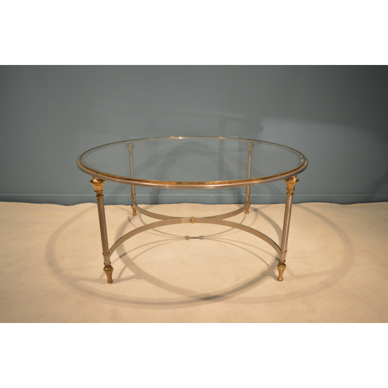 Coffee table Maison Jansen in steel and brass - 1970s