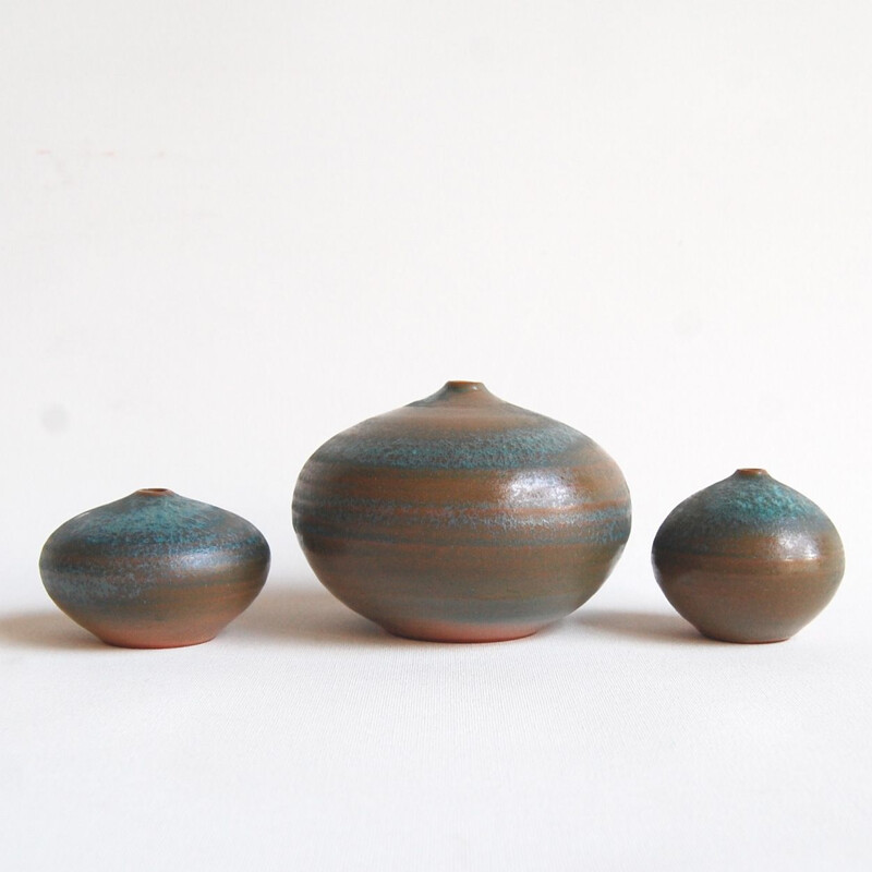 Set of 3 vintage green miniature ceramics by Antonio Lampecco