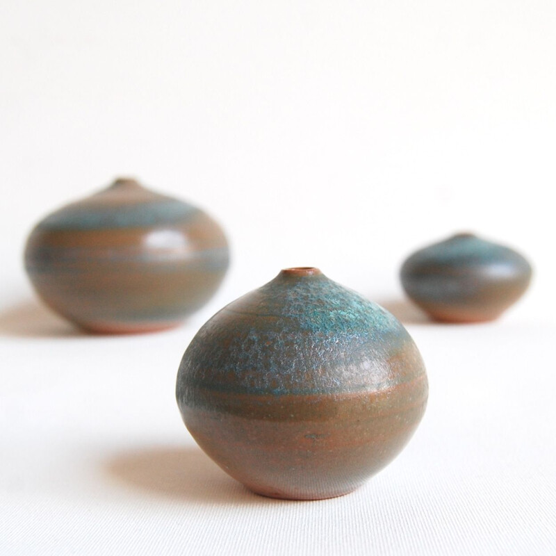 Set of 3 vintage green miniature ceramics by Antonio Lampecco
