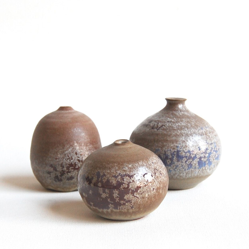 Set of 3 vintage blue miniature ceramics by Antonio Lampecco