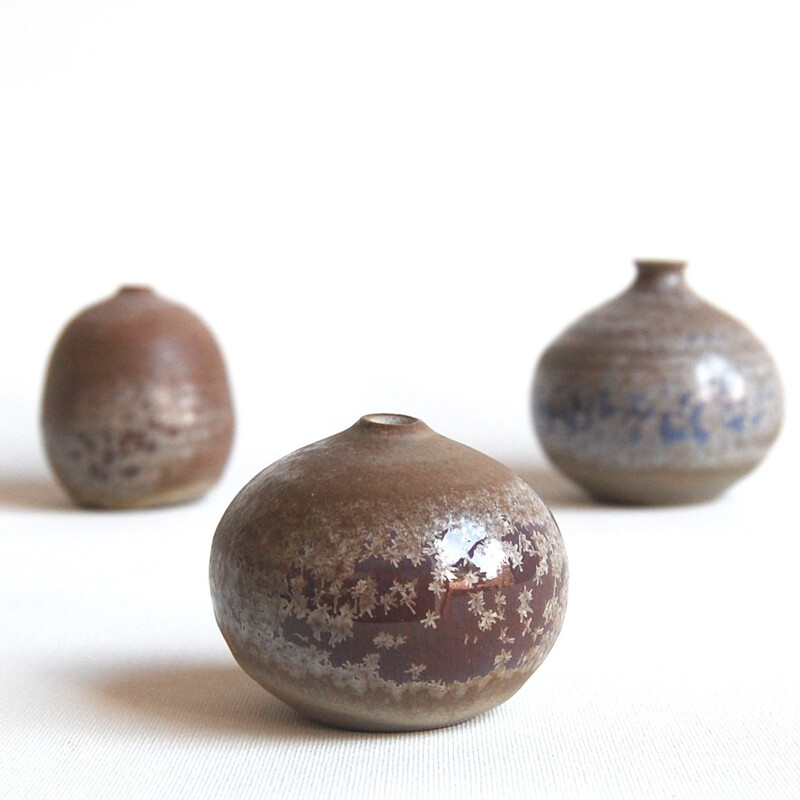 Set of 3 vintage blue miniature ceramics by Antonio Lampecco