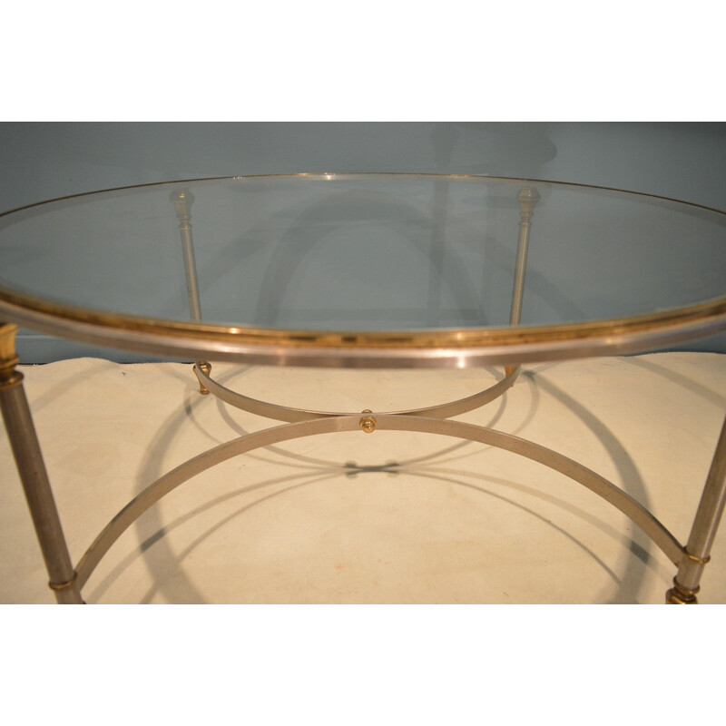 Coffee table Maison Jansen in steel and brass - 1970s