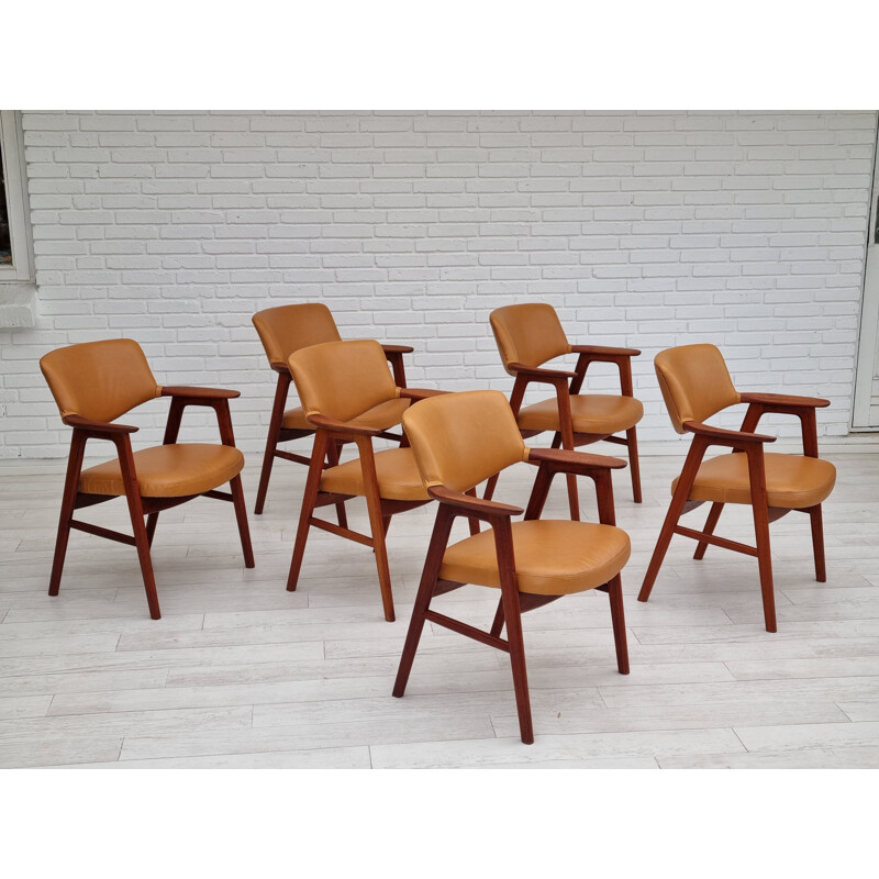 Ensemble de 6 fauteuils danois vintage en cuir par Erik Kirkegaard pour Høng Møbler, 1960