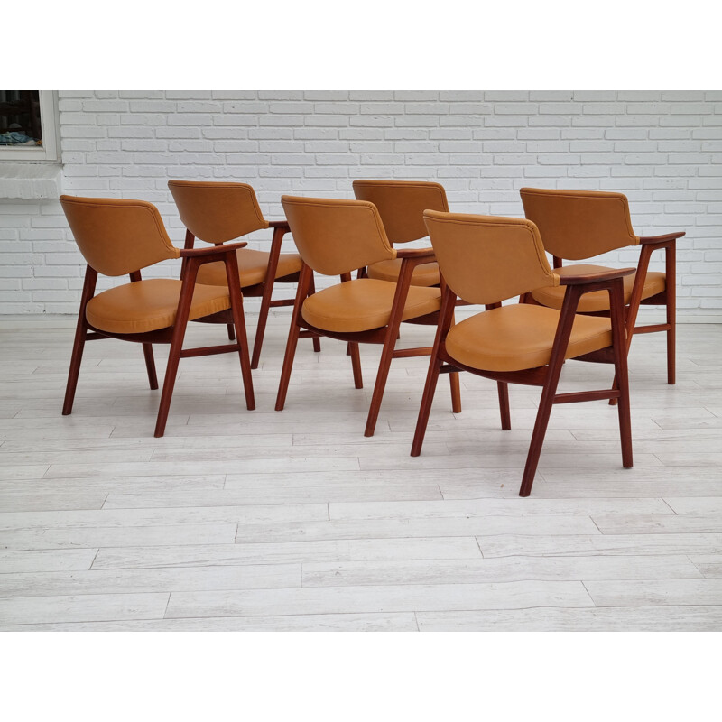 Set of 6 vintage Danish leather armchairs by Erik Kirkegaard for Høng Møbler, 1960s