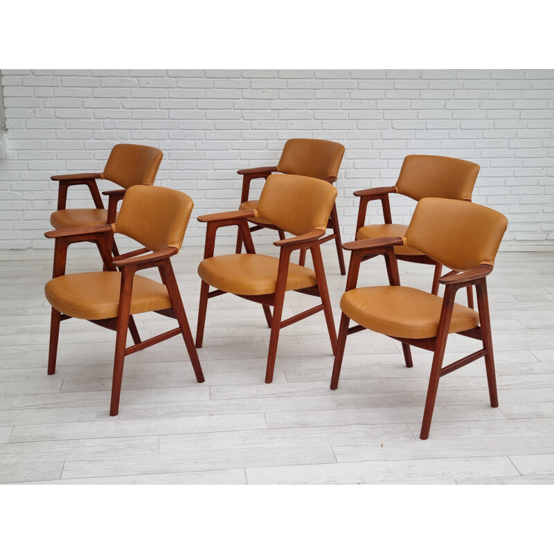Ensemble de 6 fauteuils danois vintage en cuir par Erik Kirkegaard pour Høng Møbler, 1960
