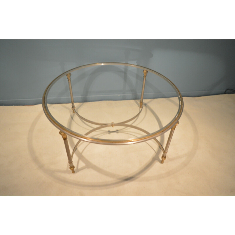 Coffee table Maison Jansen in steel and brass - 1970s