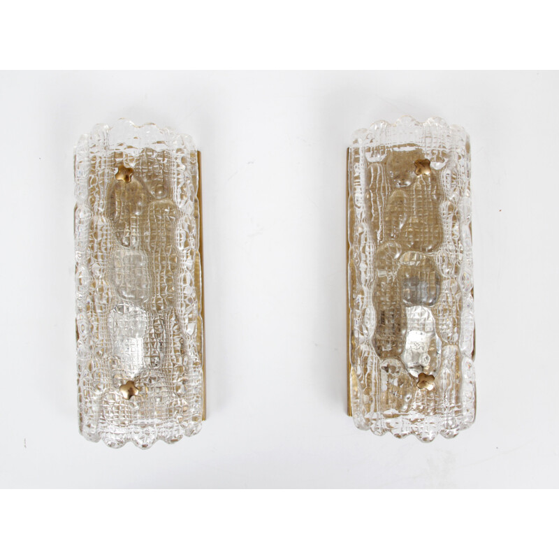 Pareja de apliques escandinavos vintage de cristal de Carl Fagerlund para Orrefors