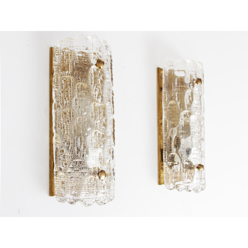 Paire d'appliques scandinaves vintage en cristal de Carl Fagerlund pour Orrefors