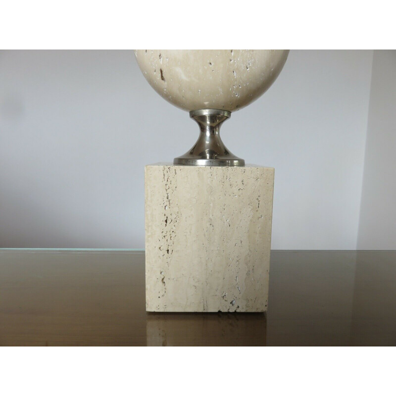 Vintage travertine and nickel-plated brass lamp by Philippe Barbier, France 1970