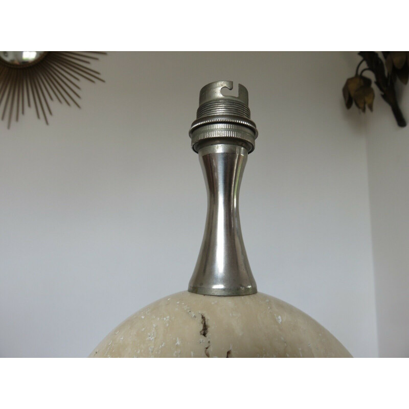 Vintage-Lampe aus Travertin und vernickeltem Messing von Philippe Barbier, Frankreich 1970