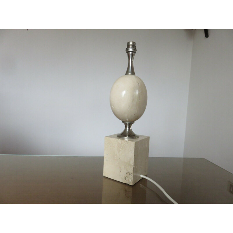 Vintage travertine and nickel-plated brass lamp by Philippe Barbier, France 1970