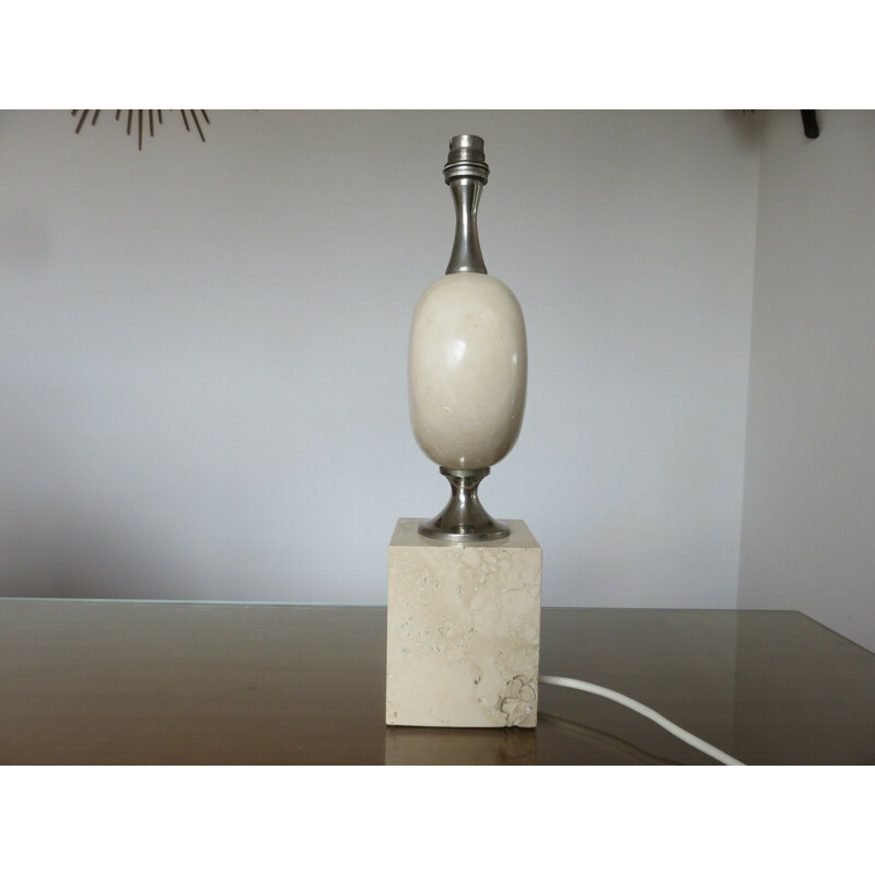 Vintage-Lampe aus Travertin und vernickeltem Messing von Philippe Barbier, Frankreich 1970