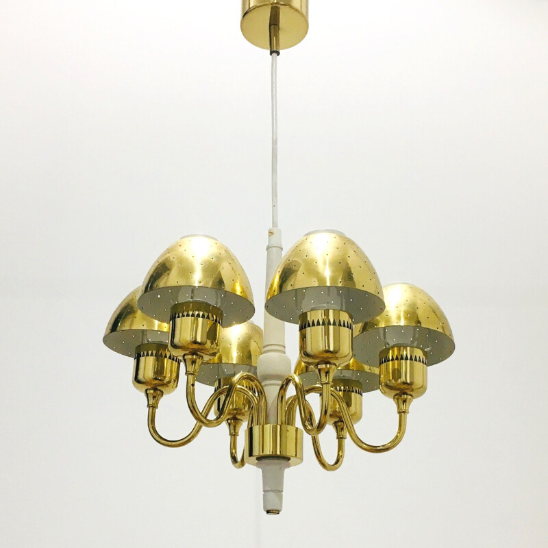 Scandinavian vintage brass chandelier by Hans-Agne Jakobsson for Markaryd, Sweden 1960