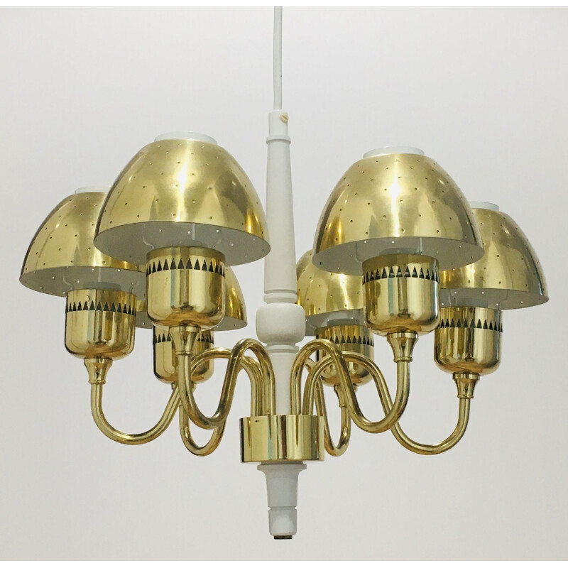 Scandinavian vintage brass chandelier by Hans-Agne Jakobsson for Markaryd, Sweden 1960