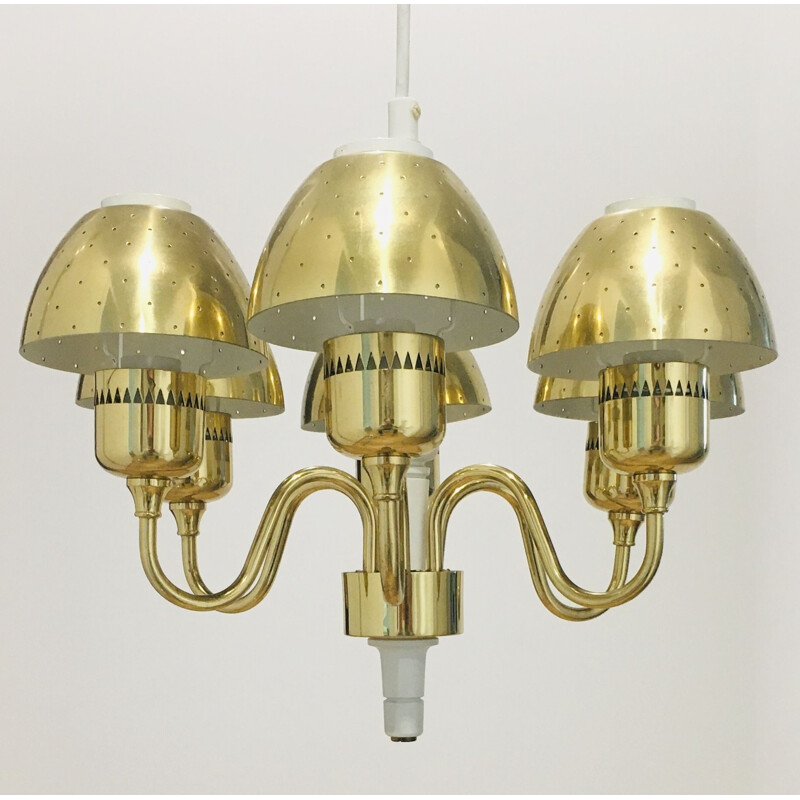 Scandinavian vintage brass chandelier by Hans-Agne Jakobsson for Markaryd, Sweden 1960