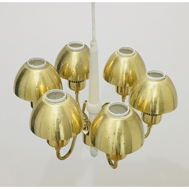 Scandinavian vintage brass chandelier by Hans-Agne Jakobsson for Markaryd, Sweden 1960