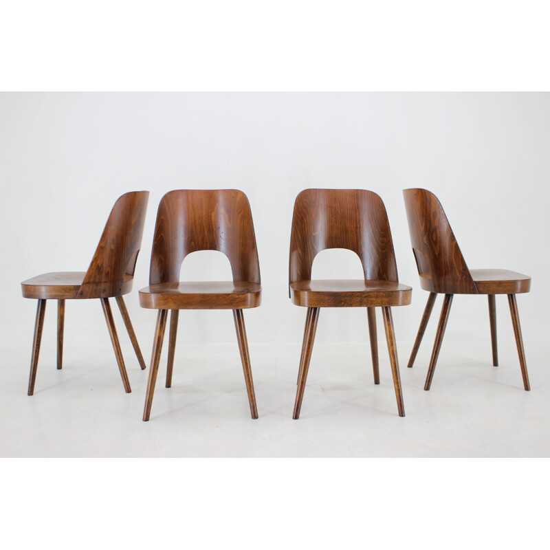Juego de 4 sillas vintage de madera de haya de Oswald Haerdtl, Checoslovaquia 1960