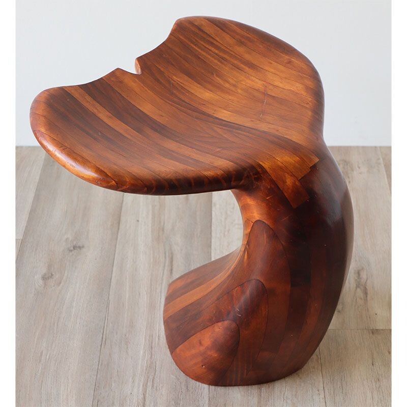 Vintage solid wooden whale fin stool by Polyte Solet