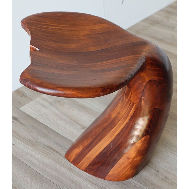 Vintage solid wooden whale fin stool by Polyte Solet