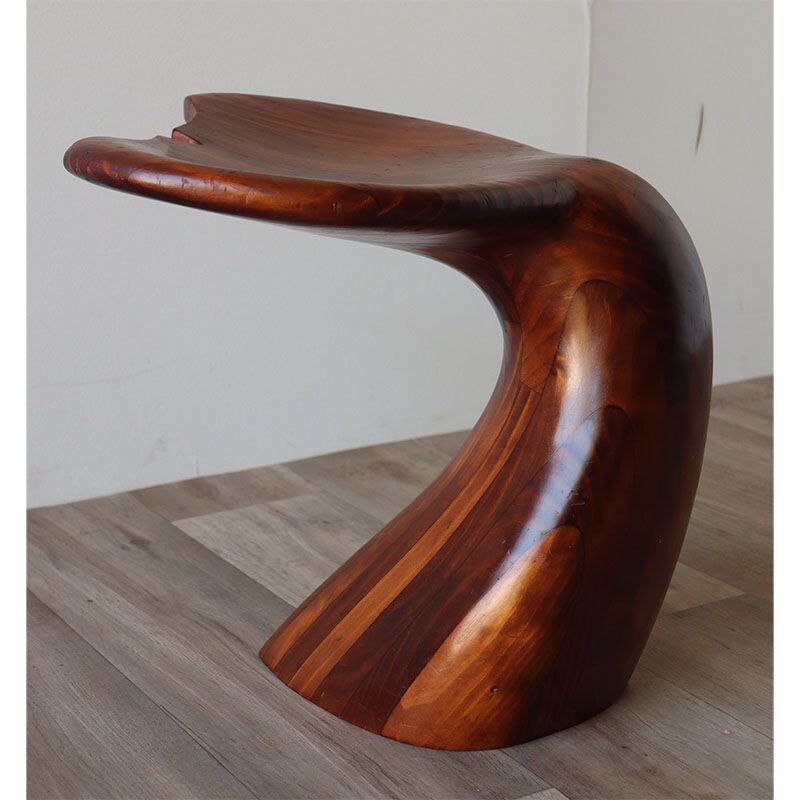 Vintage solid wooden whale fin stool by Polyte Solet