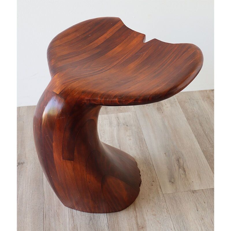 Vintage solid wooden whale fin stool by Polyte Solet