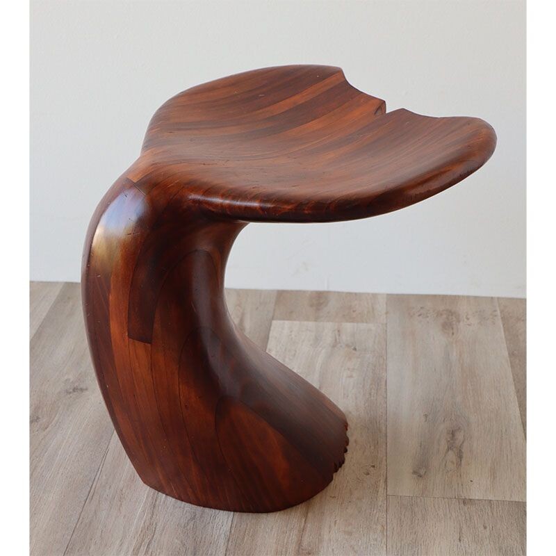 Vintage solid wooden whale fin stool by Polyte Solet