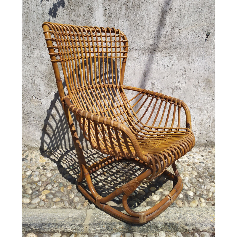 Vintage Bp4 wicker armchair by Tito Agnoli for Pierantonio Bonacina, 1959