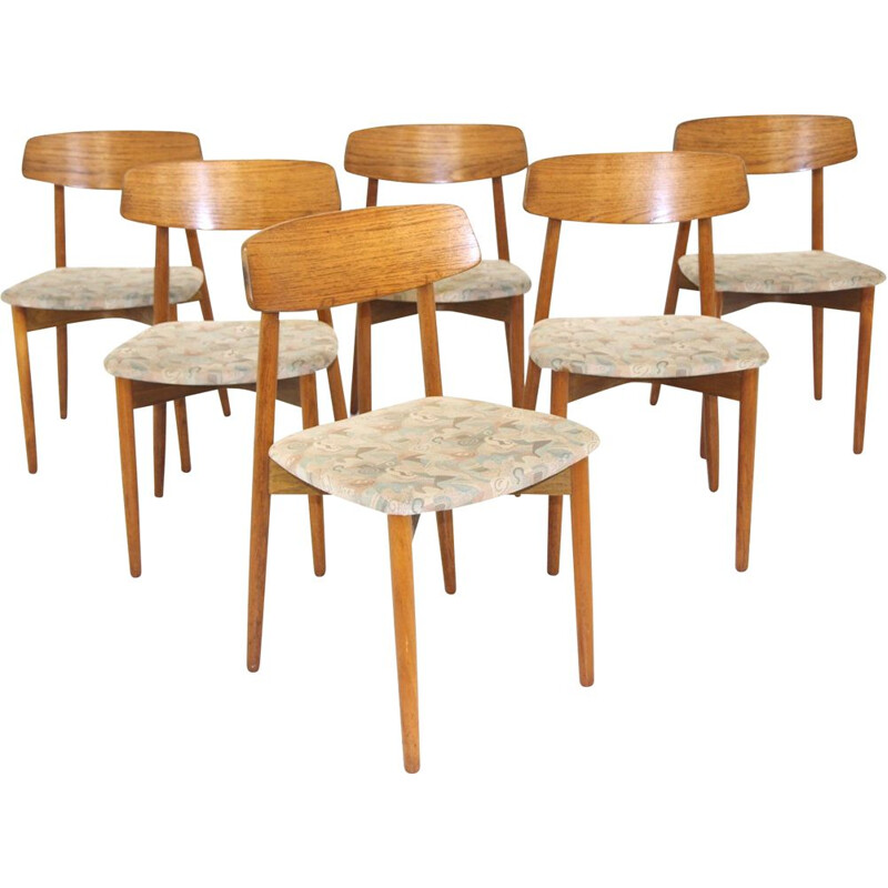 Conjunto de 6 cadeiras de teca vintage por Harry Østergaard para Randers Møbelfabrik, Dinamarca 1960