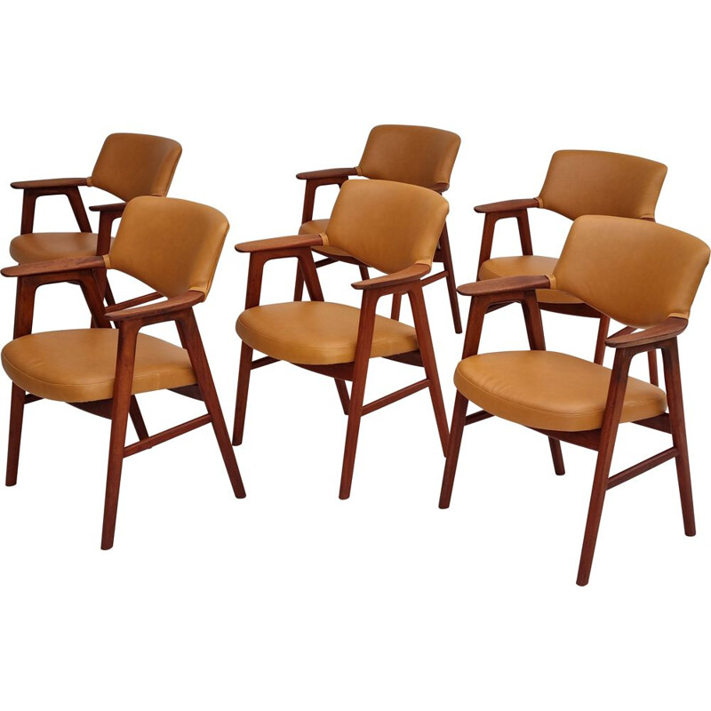 Ensemble de 6 fauteuils danois vintage en cuir par Erik Kirkegaard pour Høng Møbler, 1960