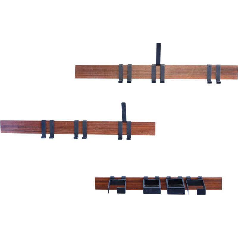 Set of 3 vintage adjustable rosewoode coat rack
