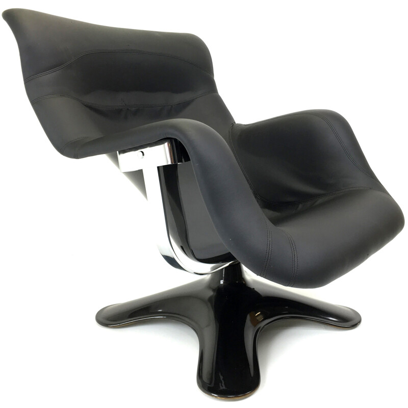 Finnish Haimi "Karuselli" lounge chair in black leatherette, Yrjö KUKKAPURO - 1960s