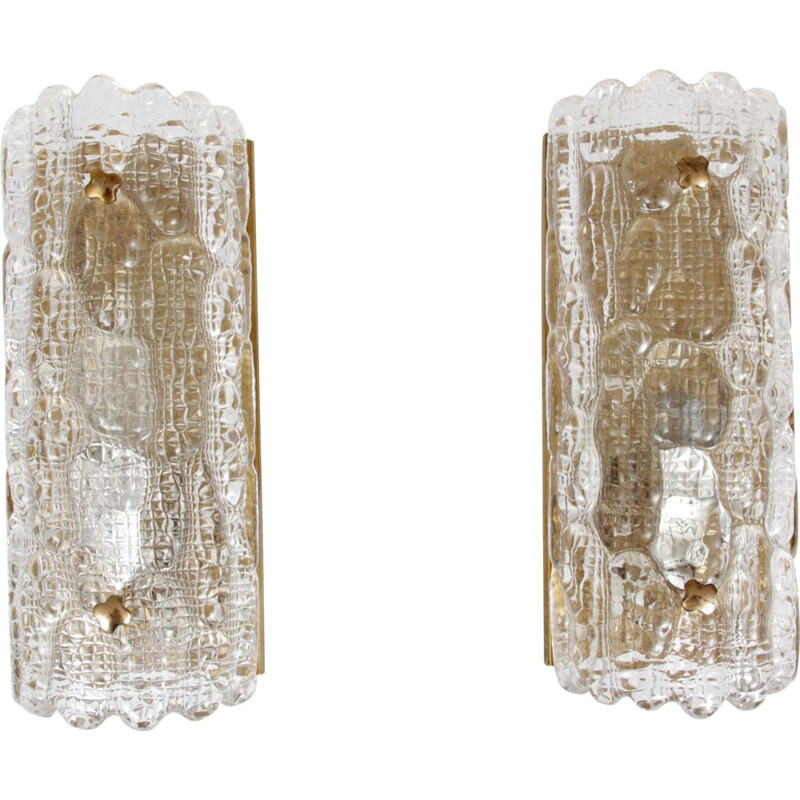 Pair of Scandinavian vintage crystal wall lamp by Carl Fagerlund for Orrefors