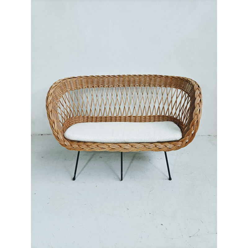 Vintage 2-Sitzer-Sofa aus Rattan und Metall