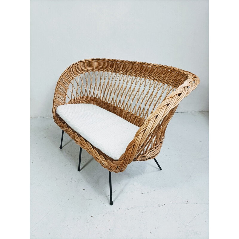 Vintage 2 seater sofa in rattan and metal
