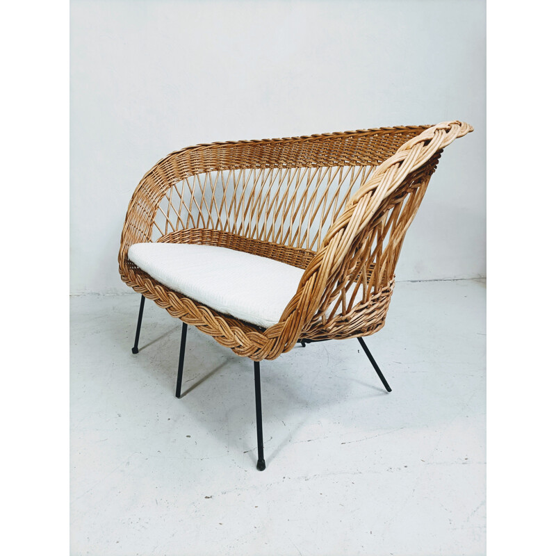 Vintage 2 seater sofa in rattan and metal