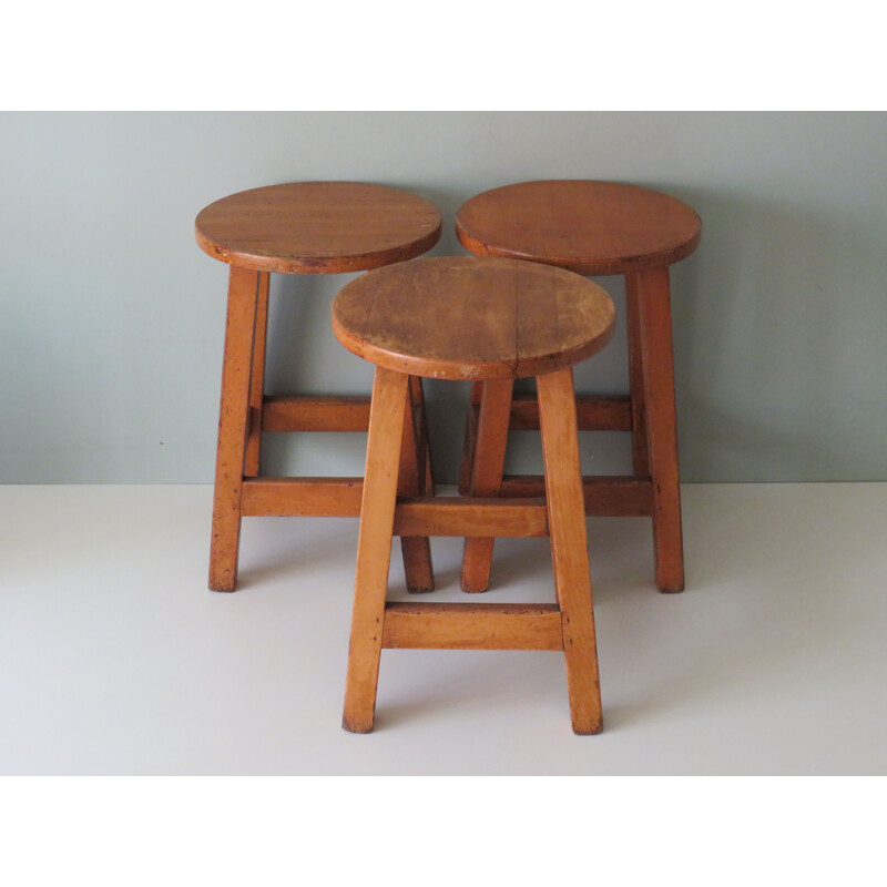 Set of 3 vintage wooden studio stools, Belgium 1960s