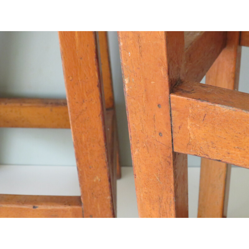 Set of 3 vintage wooden studio stools, Belgium 1960s