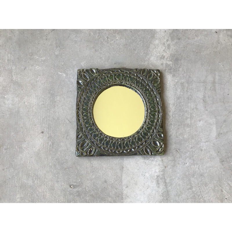 Vintage glazed ceramic mirror attributed to Les Argonautes, 1950s