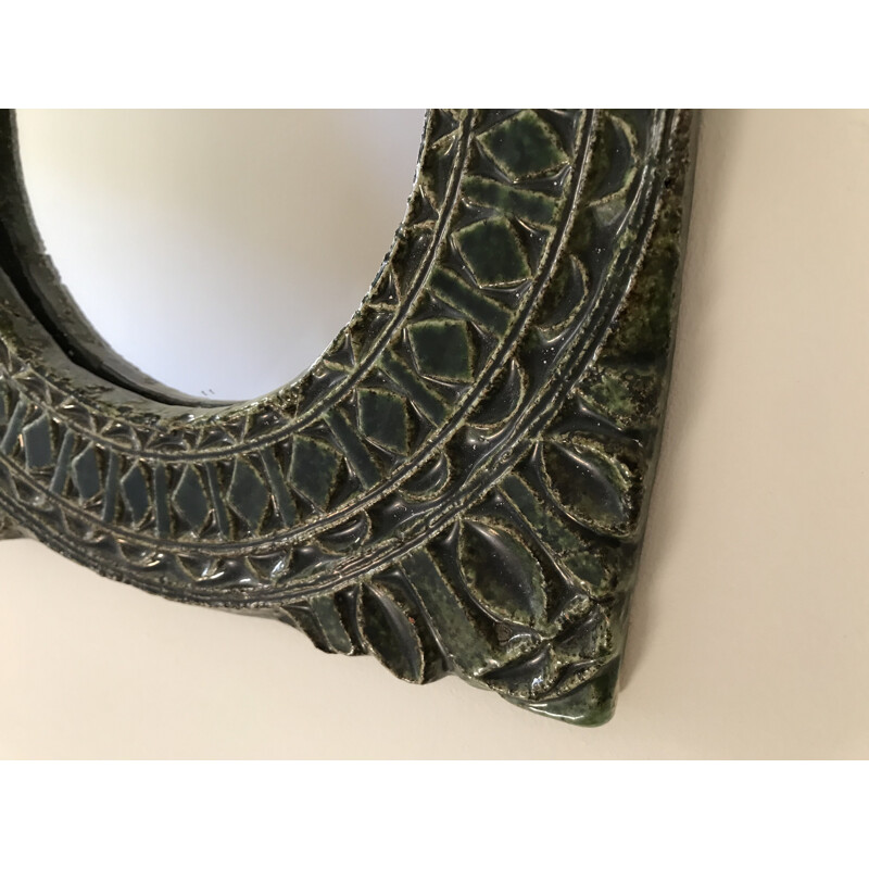 Vintage glazed ceramic mirror attributed to Les Argonautes, 1950s