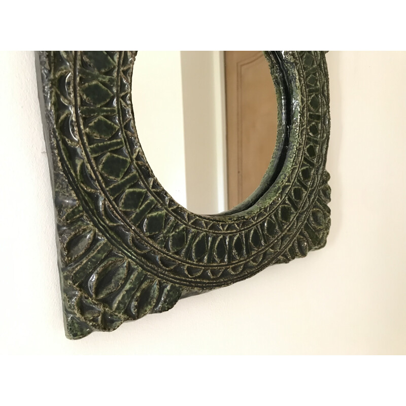 Vintage glazed ceramic mirror attributed to Les Argonautes, 1950s