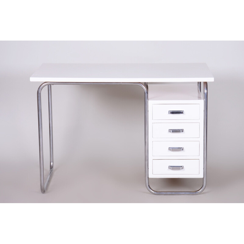 Bureau bauhaus vintage blanc en laiton de Robert Slezak pour Slezak Factories, Allemagne 1930