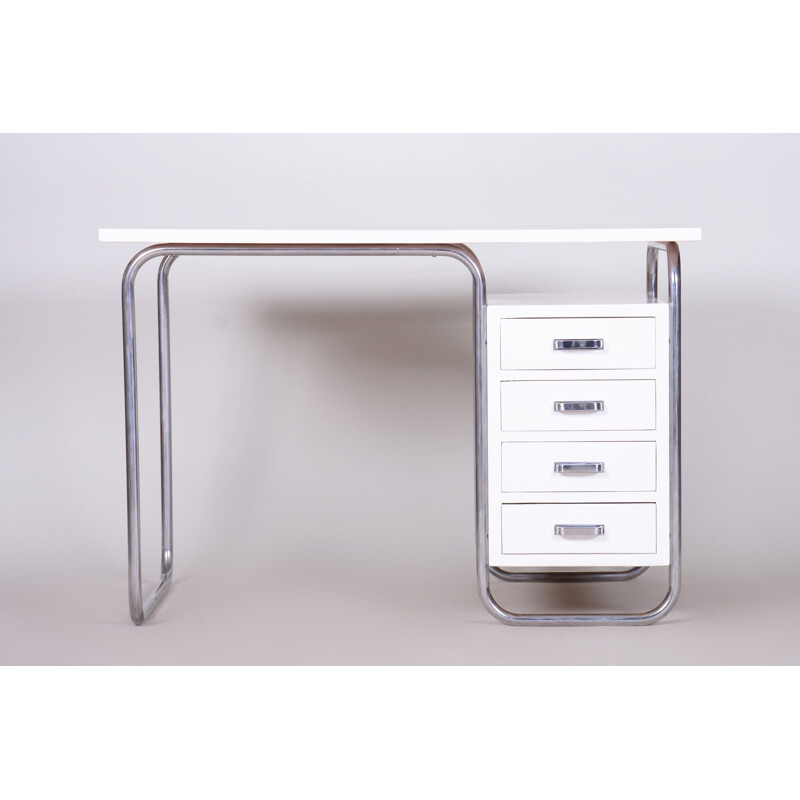 Vintage white brass bauhaus desk by Robert Slezak for Slezak Factories, Germany 1930