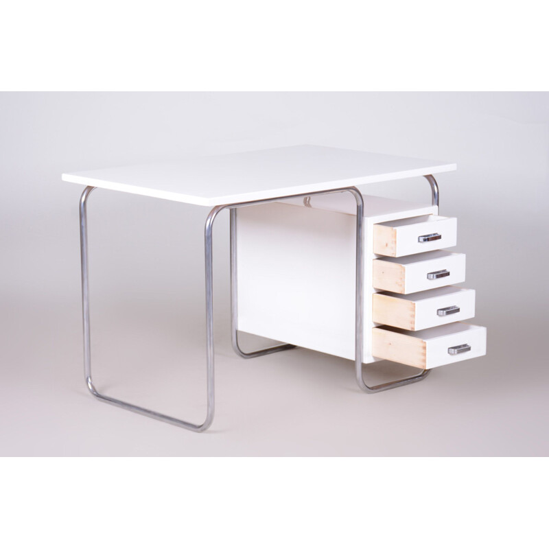 Bureau bauhaus vintage blanc en laiton de Robert Slezak pour Slezak Factories, Allemagne 1930